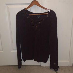 POOF New York Criss-Cross V-Neck Knitted Sweater